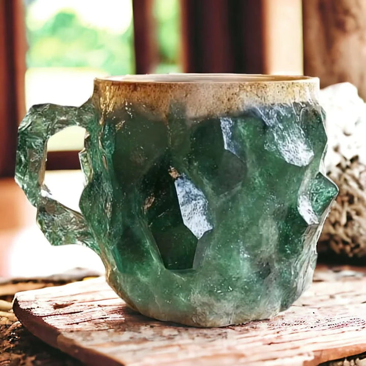 Handgjord kristallmugg för kaffe och te med unik design i mineralglas