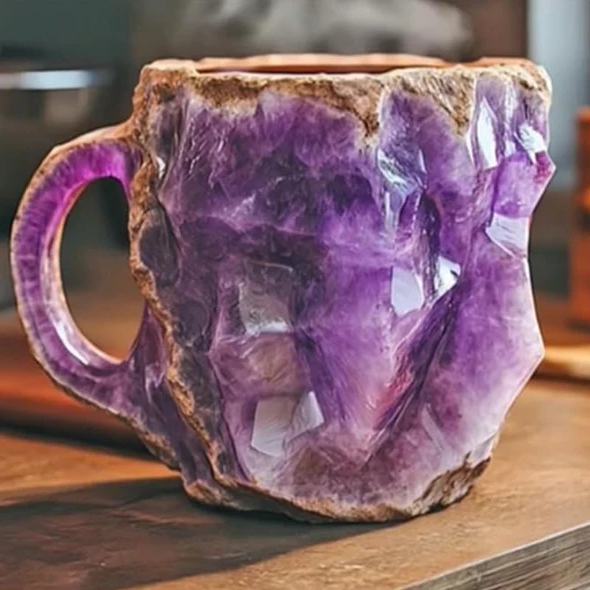 Lila kristallmugg i kvarts med vacker stendesign