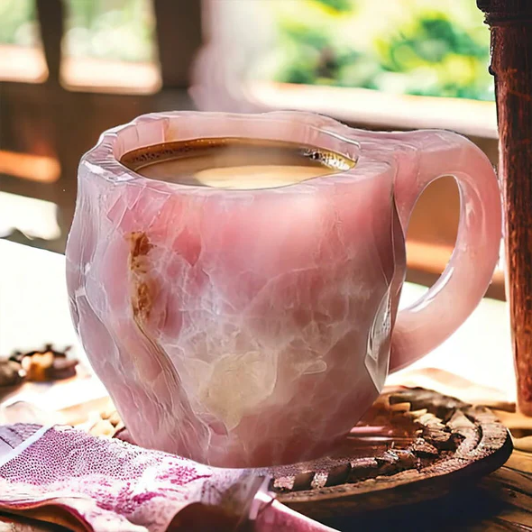 Elegant kaffemugg i äkta kvarts med unik design och naturliga kristaller