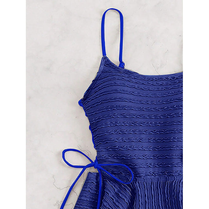 Stilfullt kungblått tankini-set dam med rynkning & justerbara axelband. Moderna simkläder i mikrofiber.