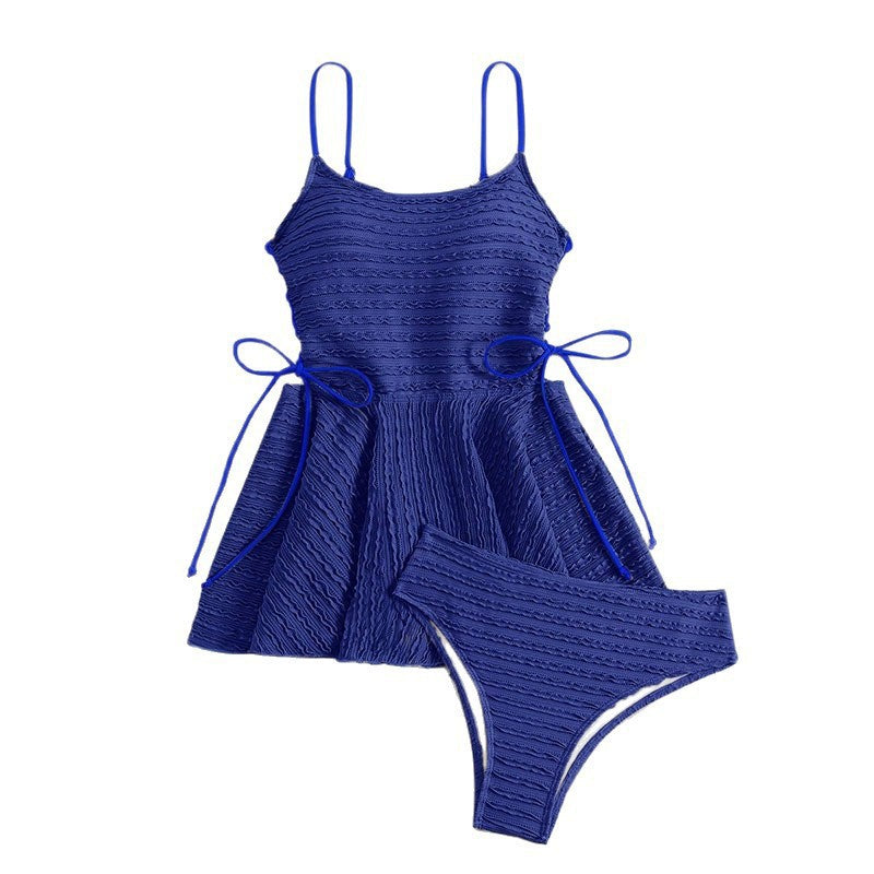 Elegant dam tankini-set, kungblått, med justerbara axelband & elastisk rynkning. Sommar badkläder i mikrofiber.
