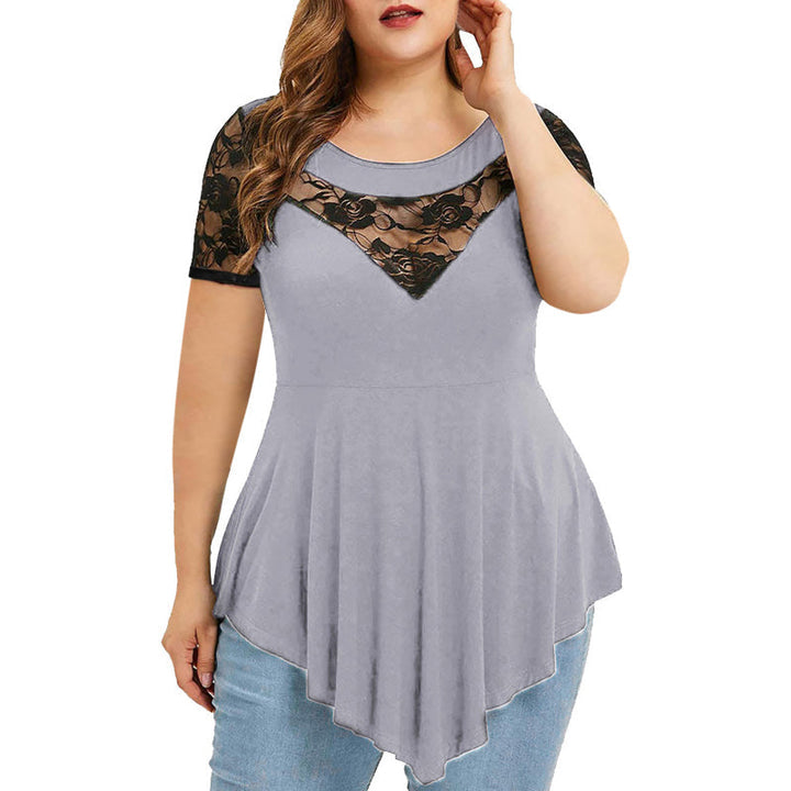 "Kvinnors blommig spetsblus kort ärm, elegant design, perfekt för sommarens tillfällen, feminin och sofistikerad look."