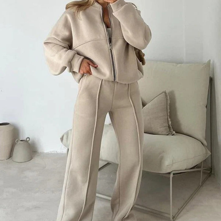 Bekvämt loungewear set för kvinnor med dragkedjetopp, idealiskt för höst & vår.