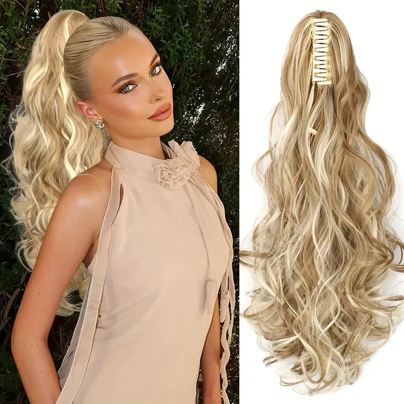 Enkel clip-in hästsvans hårförlängning 55 cm, ger snabb styling & fyllig frisyr.