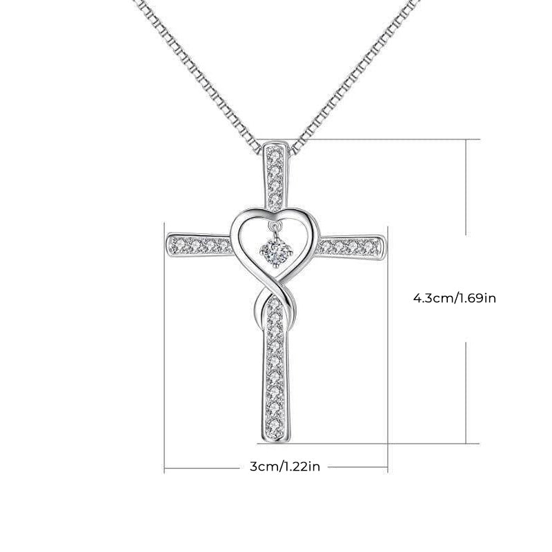 "Kvinnors hjärtkorshalsband i sterling silver med zirkonia, elegant design, smycke för stil och tro, 4,3x3 cm"