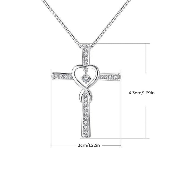 "Kvinnors hjärtkorshalsband i sterling silver med zirkonia, elegant design, smycke för stil och tro, 4,3x3 cm"