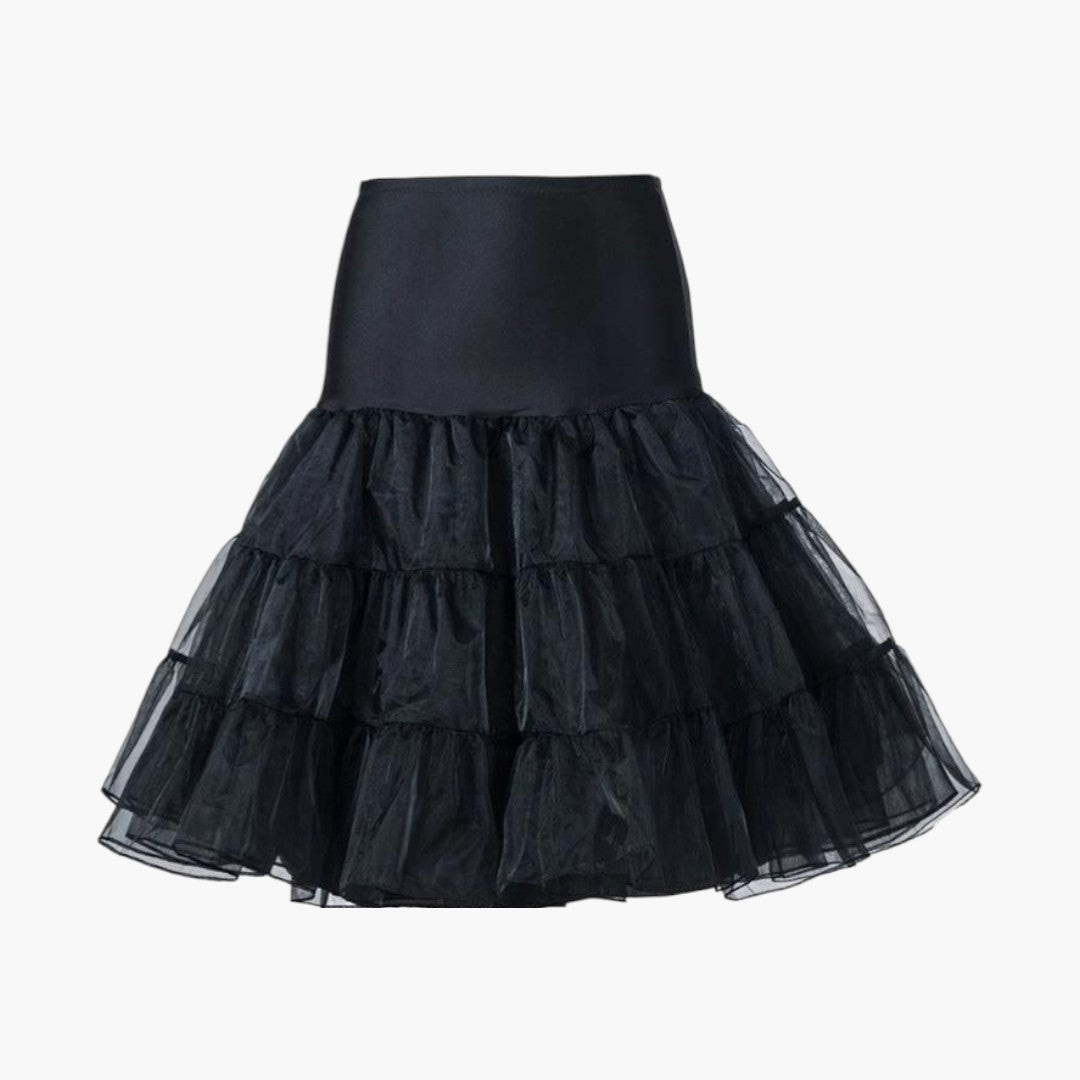 Elegant knälång underkjol för kvinnor med rufflade lager. Ger volym och komfort som modeaccessoar.