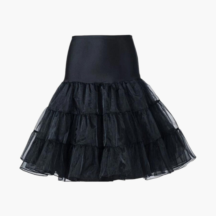 Elegant knälång underkjol för kvinnor med rufflade lager. Ger volym och komfort som modeaccessoar.
