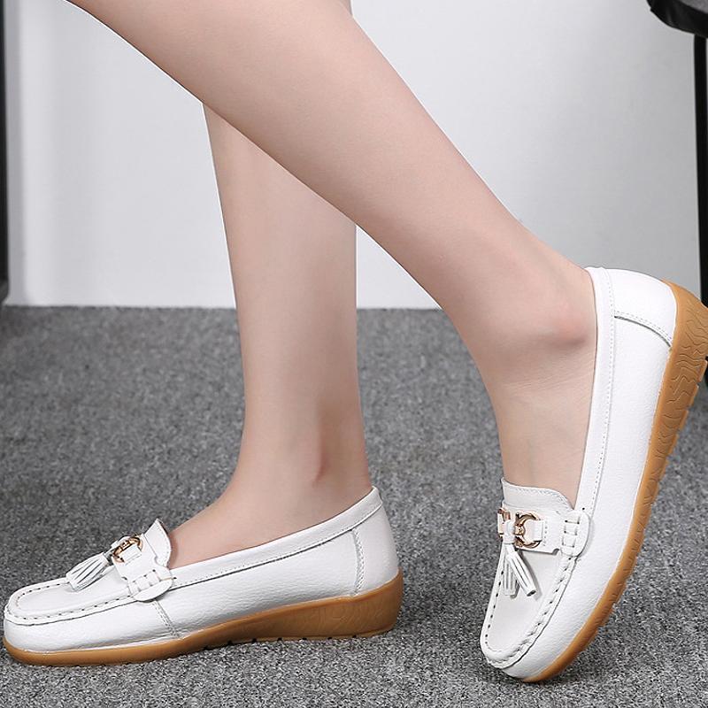"Kvinnors luftiga läder loafers slip-on; elegant design, lätt halkfri sula, avslappnad stil för vardag och speciella tillfäll