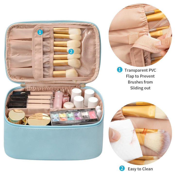 Bärbar reseväska för smink, kvinnors kosmetikaförvaring med justerbara fack, perfekt för resan.