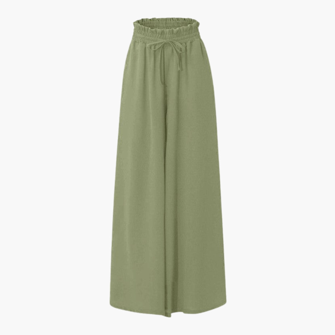 Luftiga och bekväma vida byxor för kvinnor, med elastisk dragsko. Perfekta avslappnade sommarbyxor.