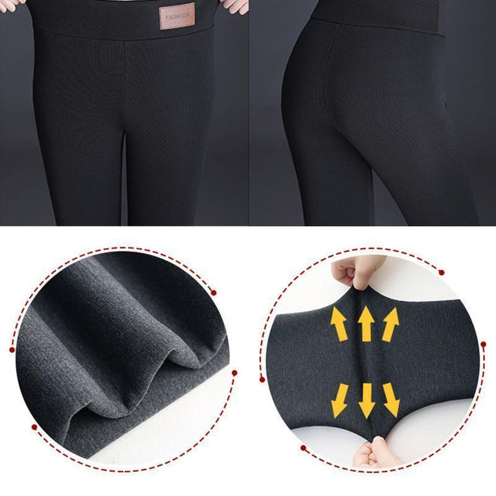 Modell visar hur de vintertäta leggings för dam stylas med skor och överdel för en komplett outfit.