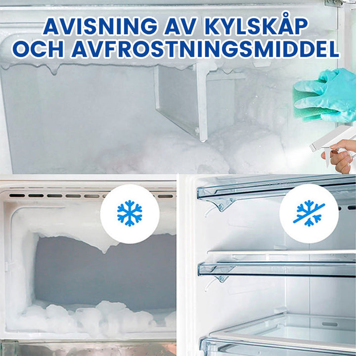 Kylskåp avfrostare och isborttagare med sprayflaska, effektiv borttagning av is, energieffektiv drift, säker och miljövänlig.