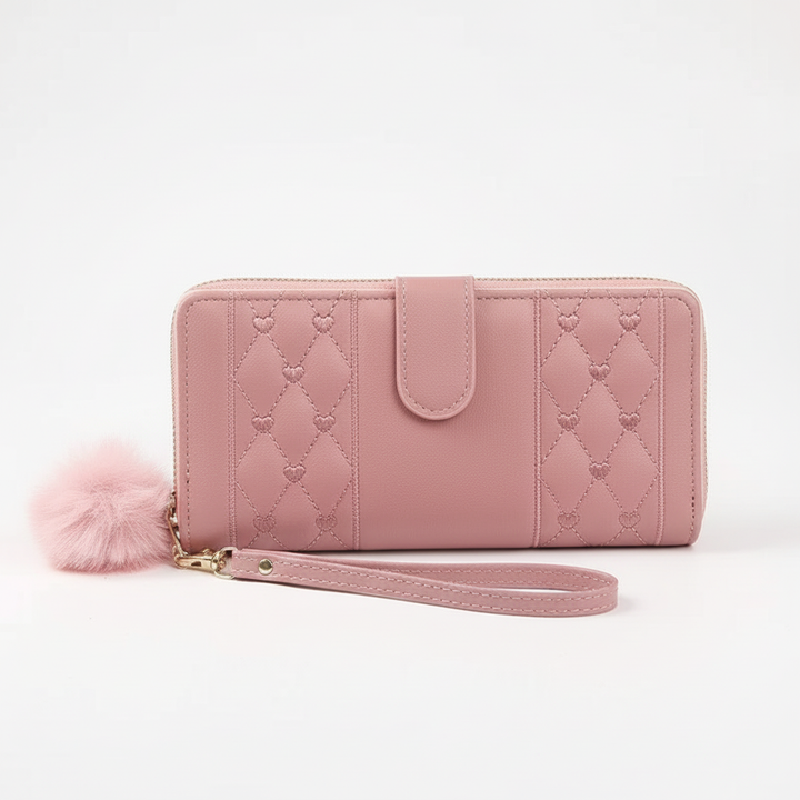 Modern PU-läder plånbok för damer med charmig hjärtdekor. Elegant design och färgrik modeaccessoar.
