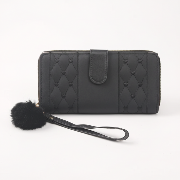 Stilren lång damplånbok i PU-läder med vackert hjärtmönster. En färgrik och elegant modeaccessoar.