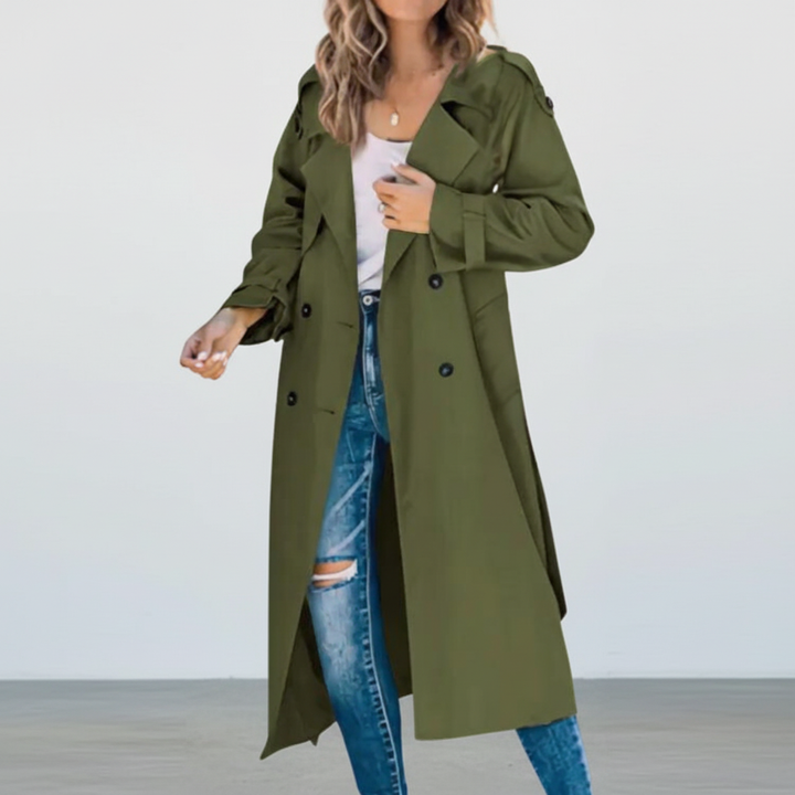 Elegant lång damkappa "Fiona", en tidlös trenchcoat för höstens och vinterns mode.