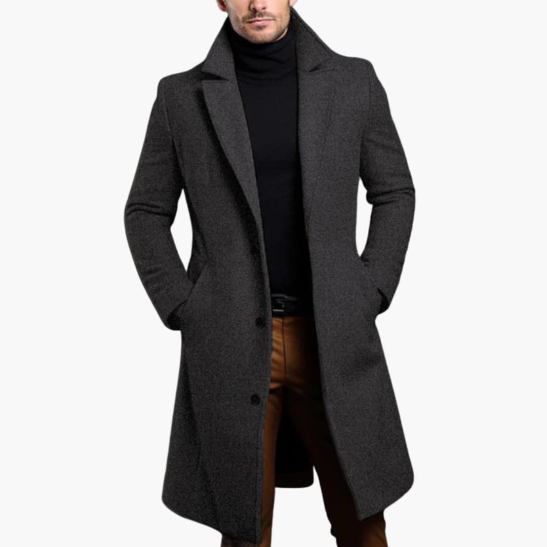 Marinblå elegant herrrock, perfekt som överrock. Tidlös design för mode med stil.