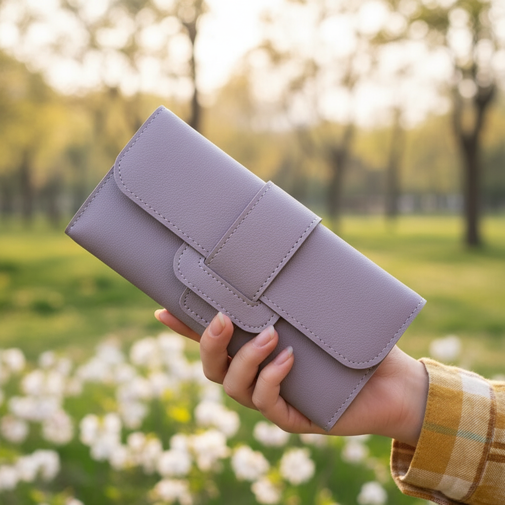 Lång plånbok i svart elegant PU-läder. Unisex design med praktiska kortfack. Stilren accessoar.