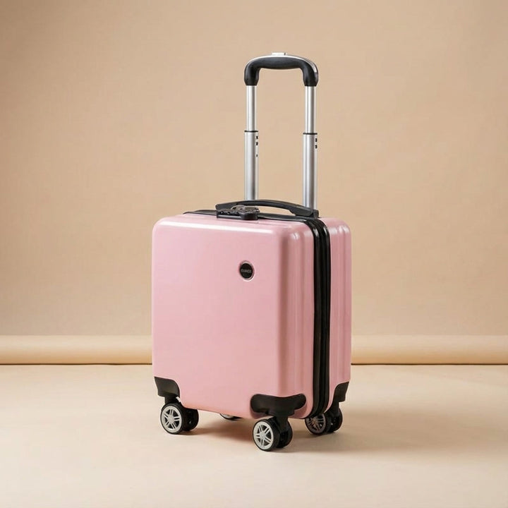 Designad kabinresväska i roséguld accent, smarta funktioner för moderna resenärer.
