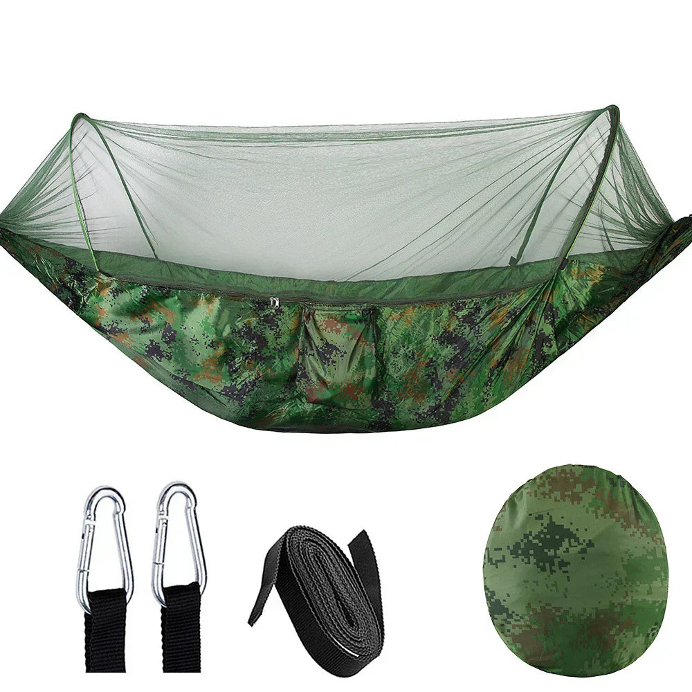 Slitstark och lättviktig hängmatta med myggnät. Optimal för camping, vandring och alla utomhusäventyr.