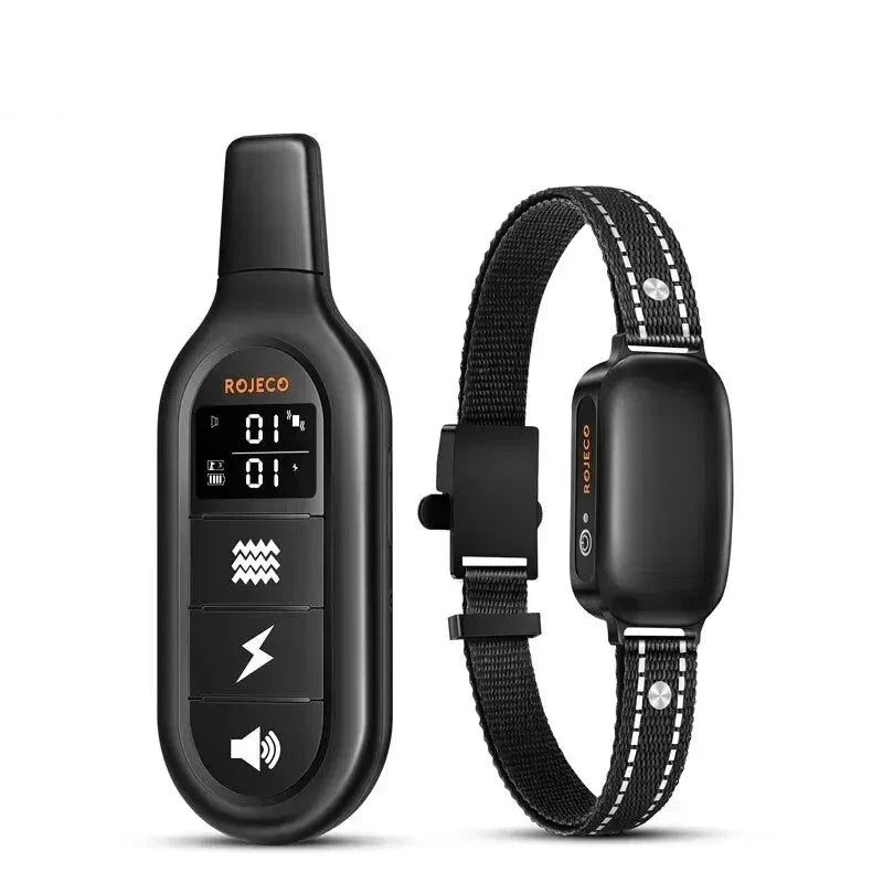 Svart dressyrhalsband och digital fjärrkontroll för hundträning