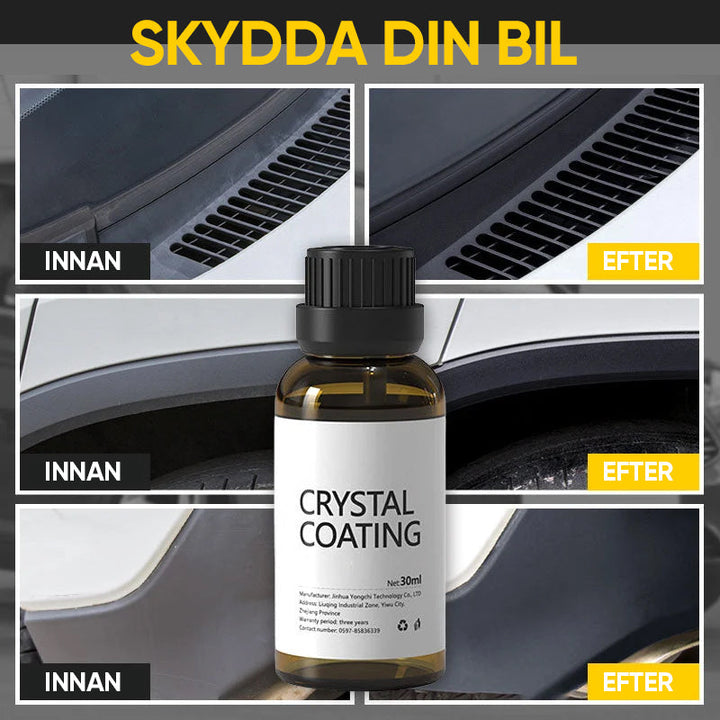 "Långverkande plastytmedel för bilskydd, blå flaska på reflekterande yta, 30ml. För interiör och exteriör användning."