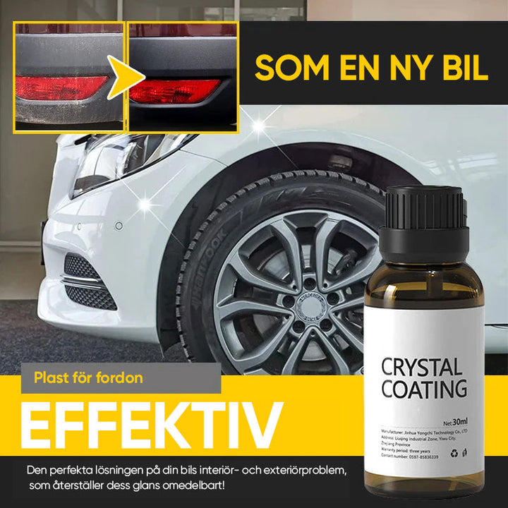 "Långverkande plastytmedel för bilskydd, blå flaska på reflekterande yta, 30ml. För interiör och exteriör användning."