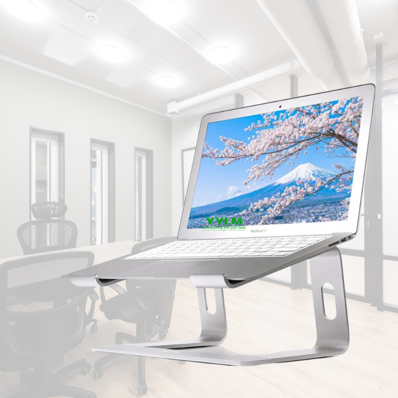 Ergonomiskt laptop ställ i silverfärgad aluminium för skrivbord och kontor