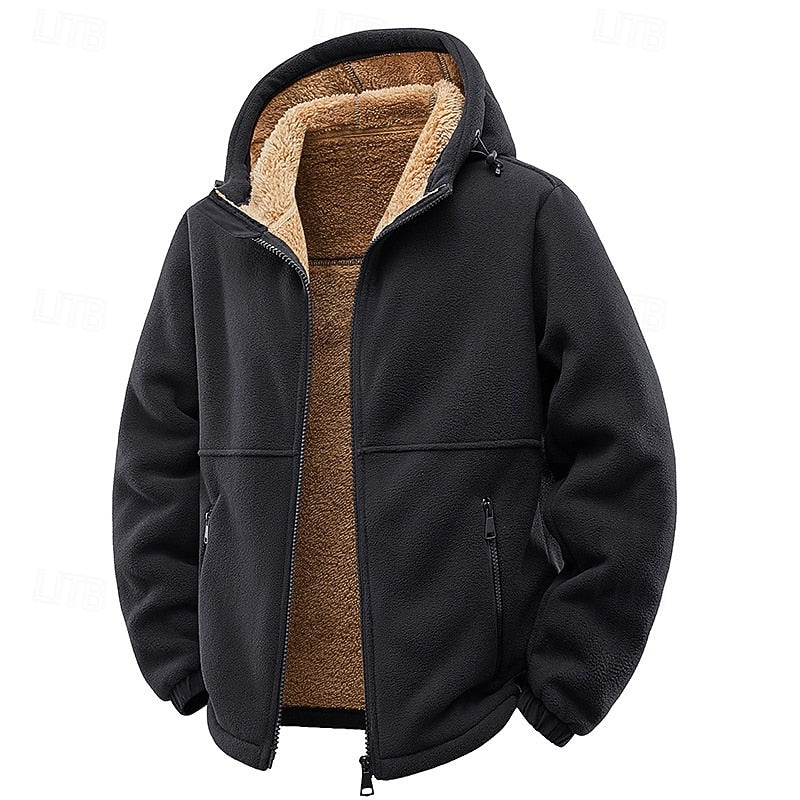 Svart herrmodell av huva full-zip jacka framifrån
