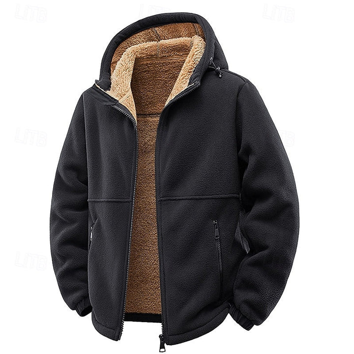 Svart herrmodell av huva full-zip jacka framifrån