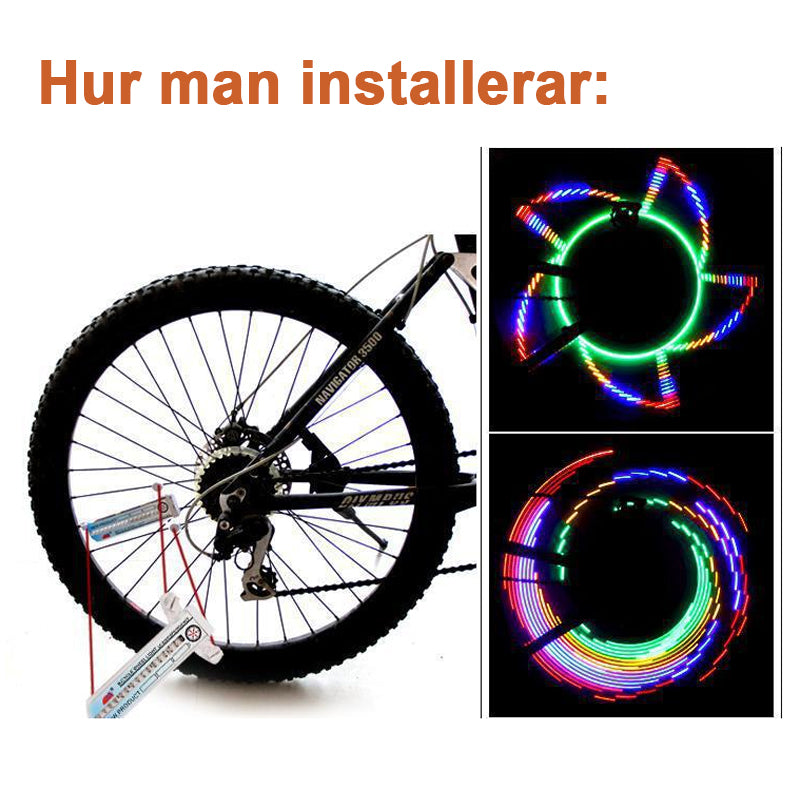 "LED-cykelljus 3D, elegant och säkert, cool ljuseffekt i mörker, enkel montering, vattentät, automatiskt på/av."