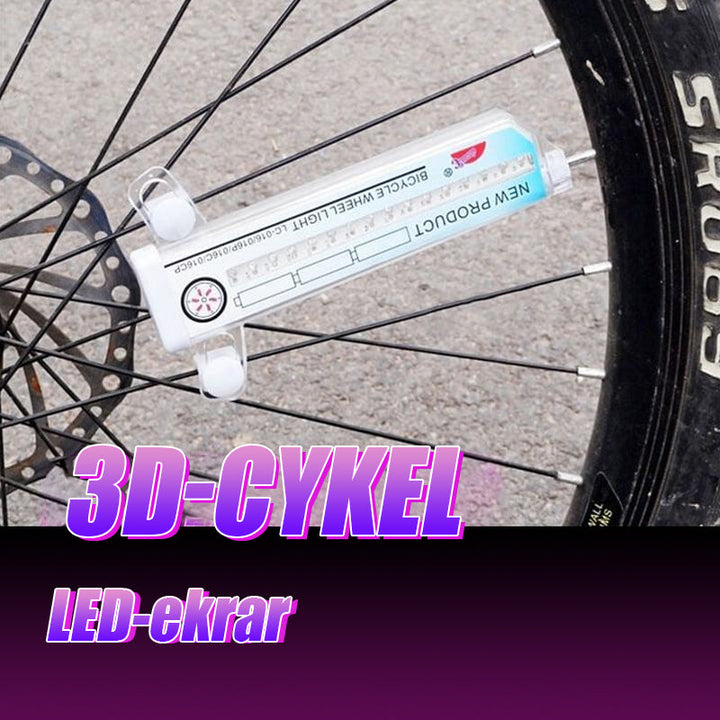 "LED-cykelljus 3D, elegant och säkert, cool ljuseffekt i mörker, enkel montering, vattentät, automatiskt på/av."