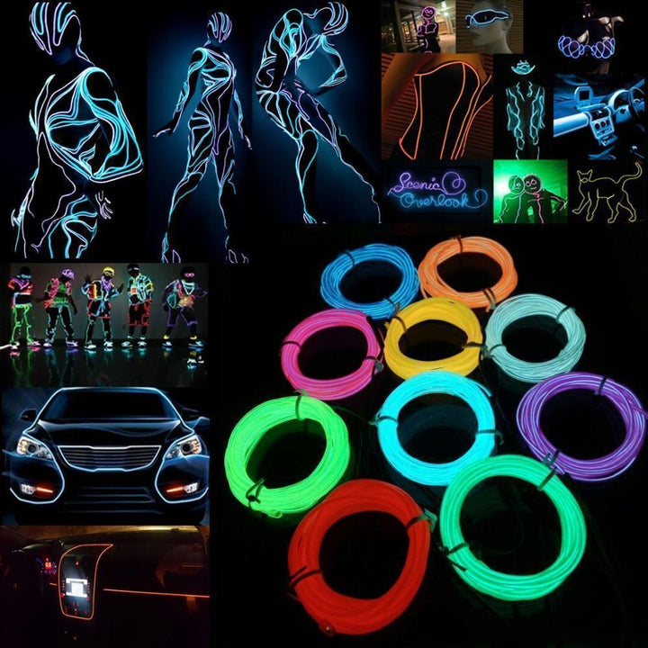 "LED-ljus Stickman Kit för fester, visar lysande linjer i olika färger på kläder. Perfekt för uppträdanden."