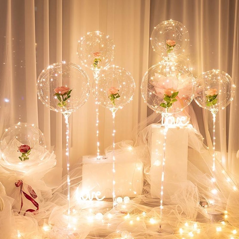 "LED-ljusballongbukett med färgglada rosor, konstgjorda blommor och glödande LED-ljus, visuell festdekoration för romantiska 