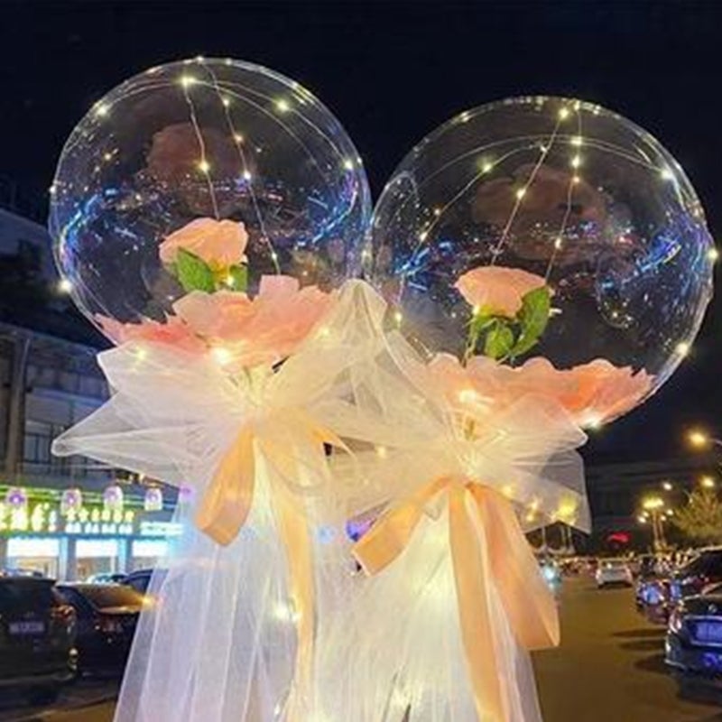 "LED-ljusballongbukett med färgglada rosor, konstgjorda blommor och glödande LED-ljus, visuell festdekoration för romantiska 