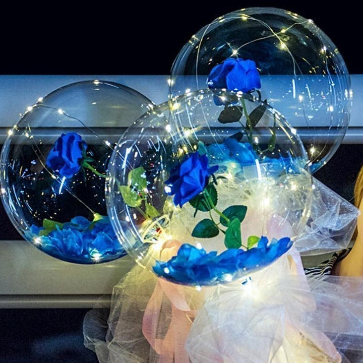 "LED-ljusballongbukett med färgglada rosor, konstgjorda blommor och glödande LED-ljus, visuell festdekoration för romantiska 