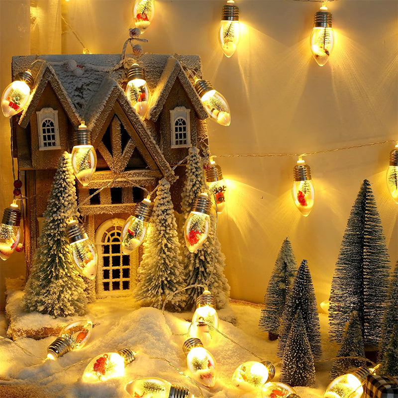 "LED-ljussträngar med julmotiv som renar och snögubbar skapar magisk stämning i hemmet."