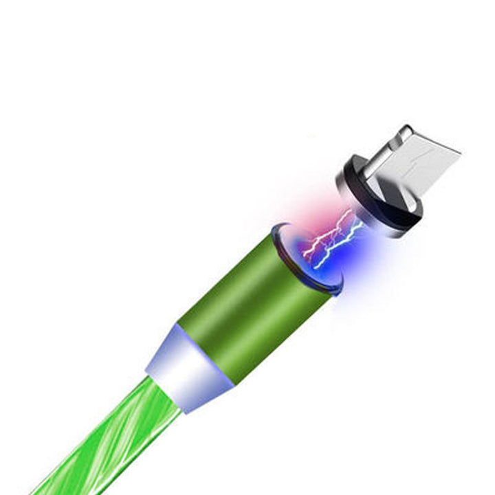 "LED-magnetisk 3-i-1 USB-laddningskabel med blå flödande LED-lampor och superstarka magneter för nattladdning."