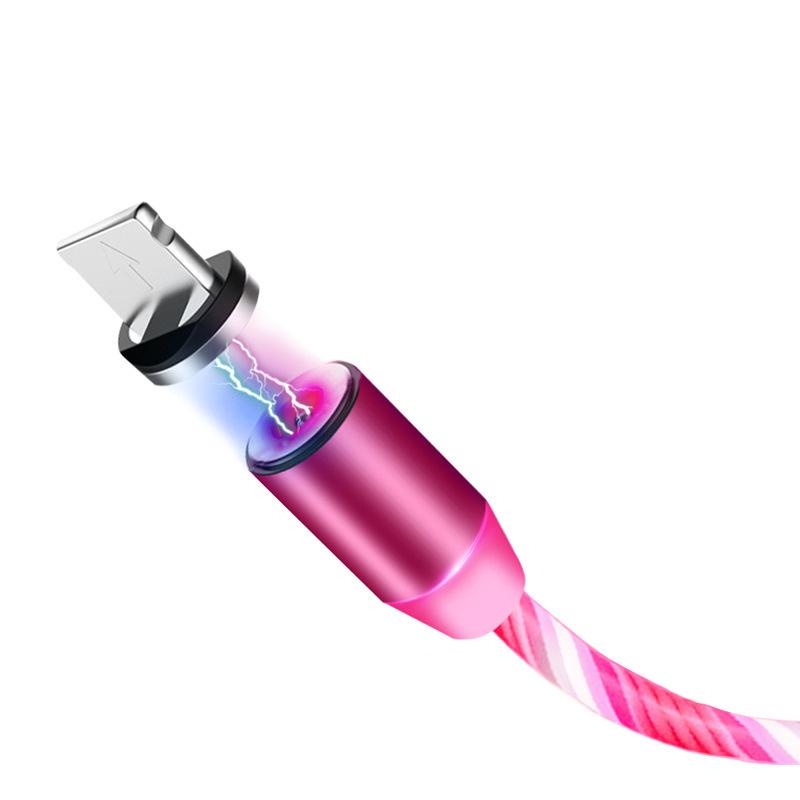 "LED-magnetisk 3-i-1 USB-laddningskabel med blå flödande LED-lampor och superstarka magneter för nattladdning."