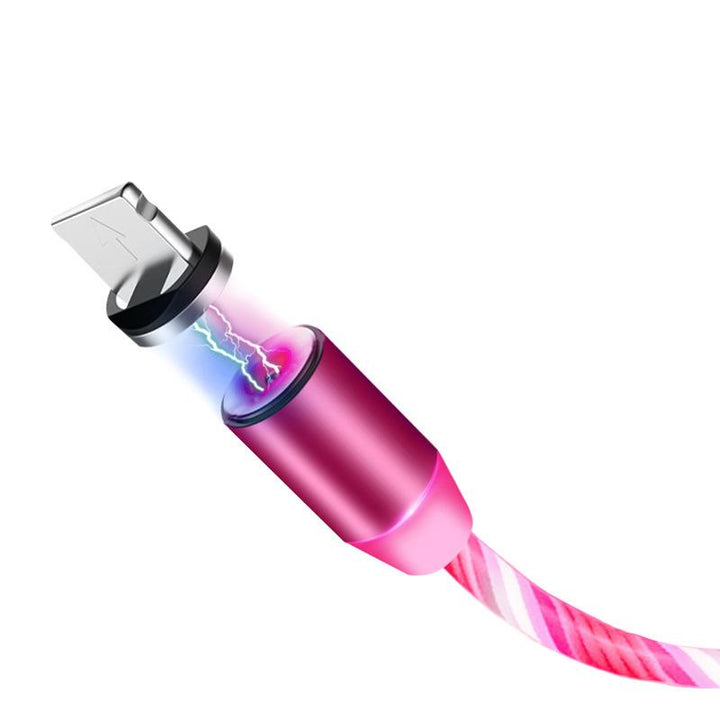 "LED-magnetisk 3-i-1 USB-laddningskabel med blå flödande LED-lampor och superstarka magneter för nattladdning."