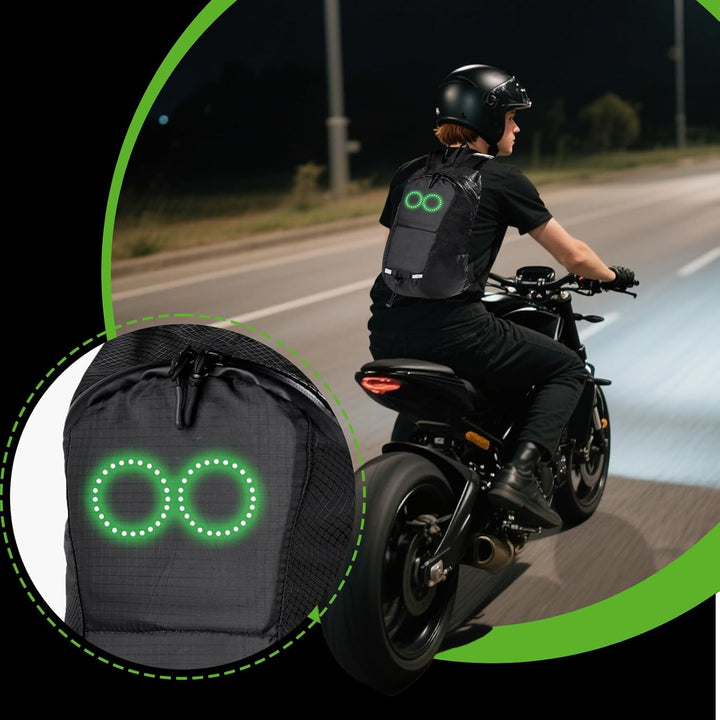 Synlig LED-ryggsäck, perfekt för cykling & pendling i mörker. Vattentät & utrustad med ljuspaneler.