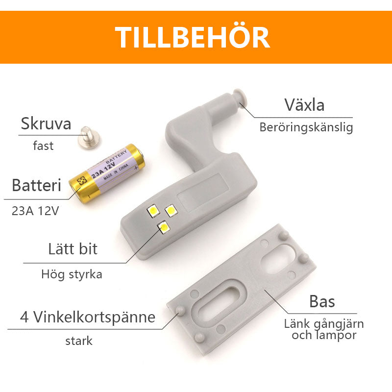 "LED-sensorlampor i hållbart ABS för skåp, vita lysdioder för ljusstark och modern belysning i hemmet och kontoret."