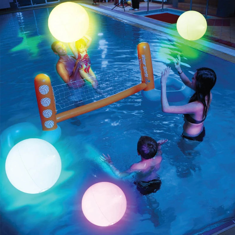 "LED-strandboll med mångfärgade lysdioder, perfekt för utomhusbruk. Vattentät och hållbar för lek i alla väder."