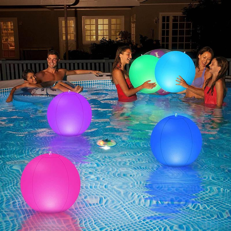 "LED-strandboll med mångfärgade lysdioder, perfekt för utomhusbruk. Vattentät och hållbar för lek i alla väder."