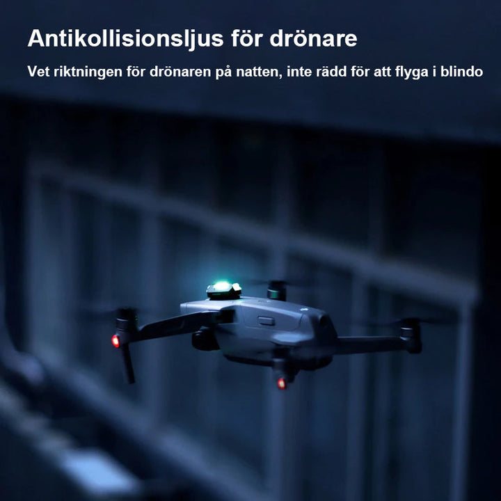 LED-stroboskopljus med 4 färger, USB-laddning, för fordon. Visas i regnbågens färger på svart bakgrund.