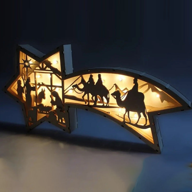 LED Trästjärna för juldekoration med varm belysning, konstnärlig design i trä, perfekt för heminredning