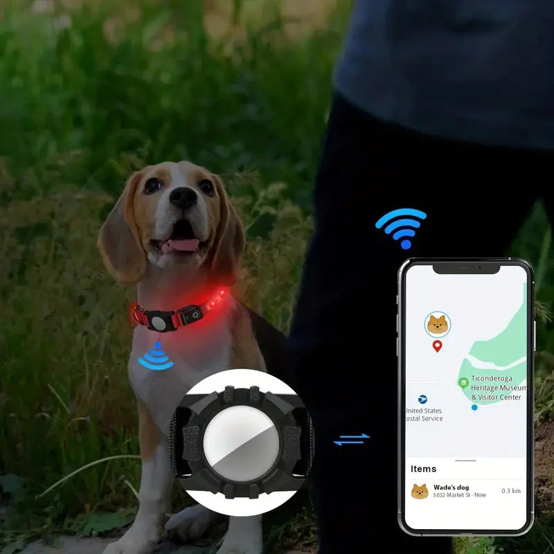 Synligt AirTag-hundhalsband med LED-belysning, garanterar att din hund syns i trafiken och mörkret.