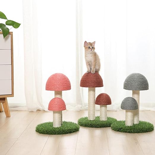 Snyggt kattklösträd i slitstark sisal med unik svampdesign, idealiskt för kattens klovård och lek.