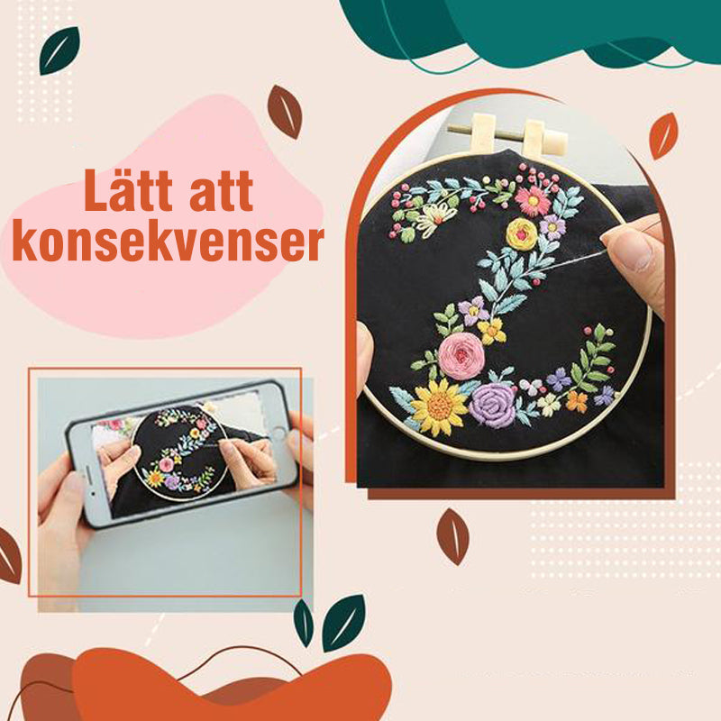 DIY broderikit med livfulla färger, färgglada trådar och mönster för personlig prägel på kläder och accessoarer.