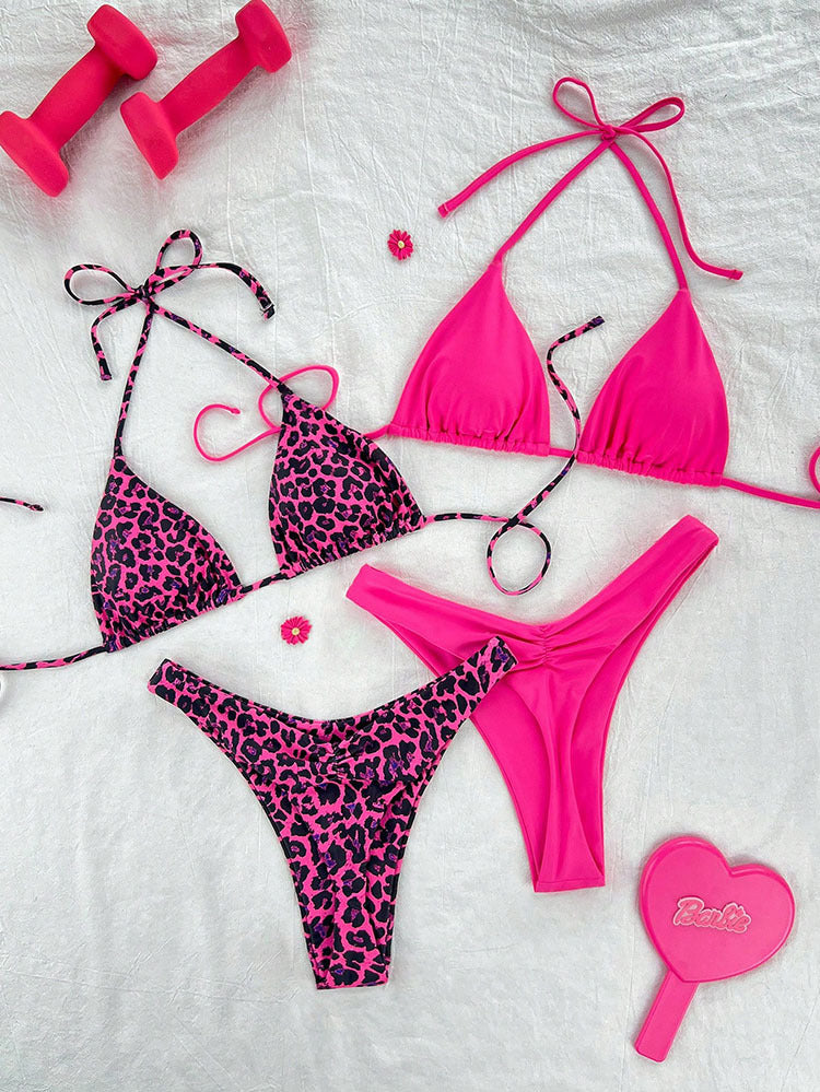 Fashionabel leopard bikini för kvinnor, med justerbar triangel-topp och trosor.